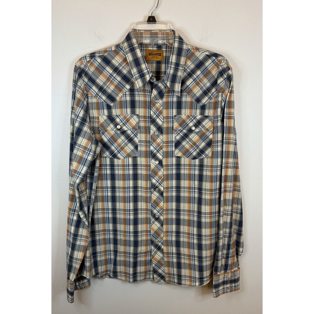 HOLLISTER VTG Pearl Snap Button Down Work Shirt Men Large LS Surfer Y2K Western